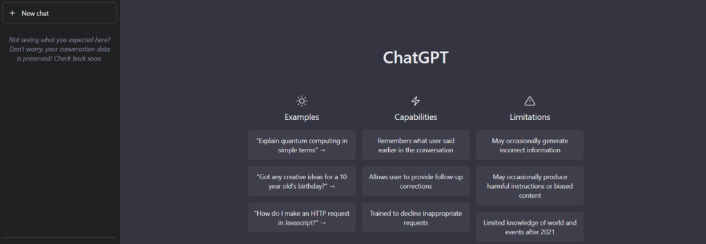 Preview of ChatGPT.