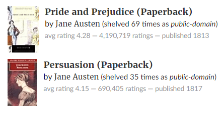 'Pride and Prejudice' and 'Persuasion' eBook in Goodreads website.