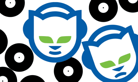Napster logo with phonograph record that represents The Music Industry.