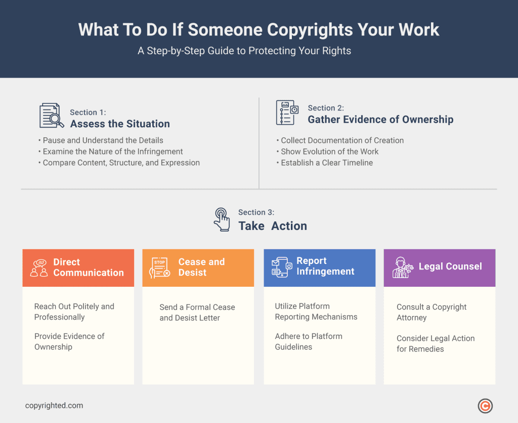 infographic showing steps to take when someone copyrights your work 