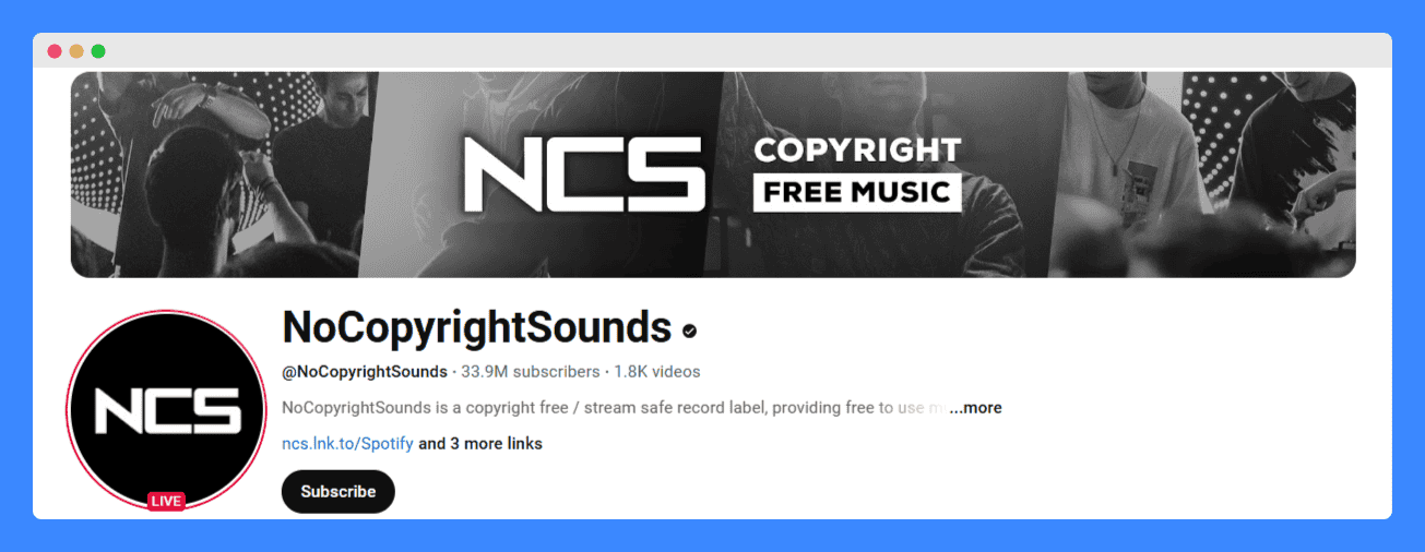 YouTube channel of user NoCopyrightSounds on a white background.